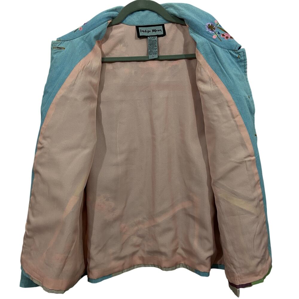 Indigo Moon Embroidered Patch Button Up Jacket Wo… - image 6